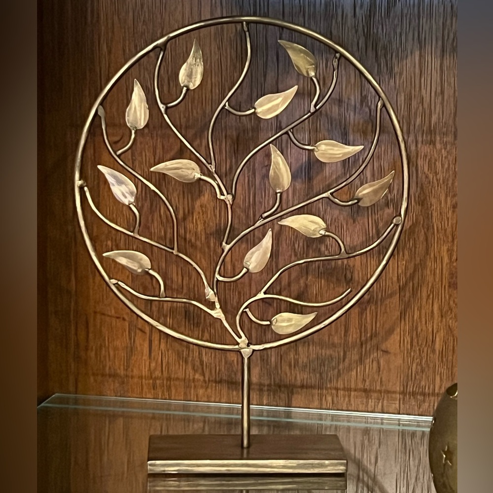 Celtic Tree of Life antique gold rubbed metal display decor stand artwork